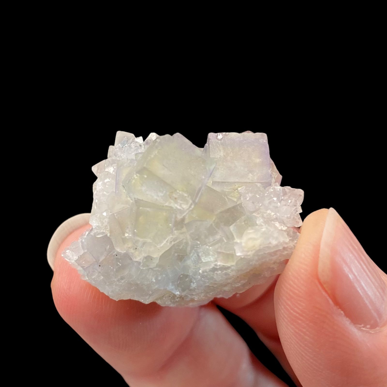 Lavender and Pale Green Fluorite Cluster with Clear Quartz