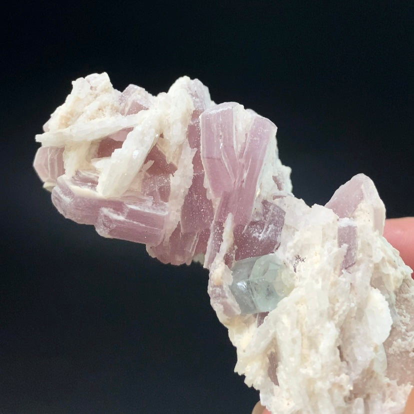 Blue Green Fluorescent Apatite Crystal with Lepidolite Mica and Clevelandite