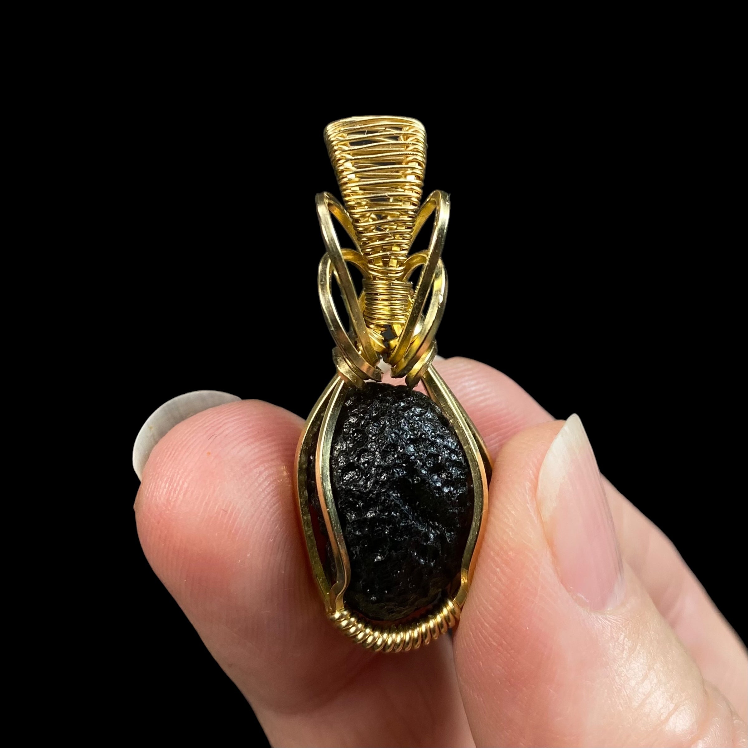 Chlum Moldavite Crystal Wire Wrap Pendant - 14k Gold Filled Wire