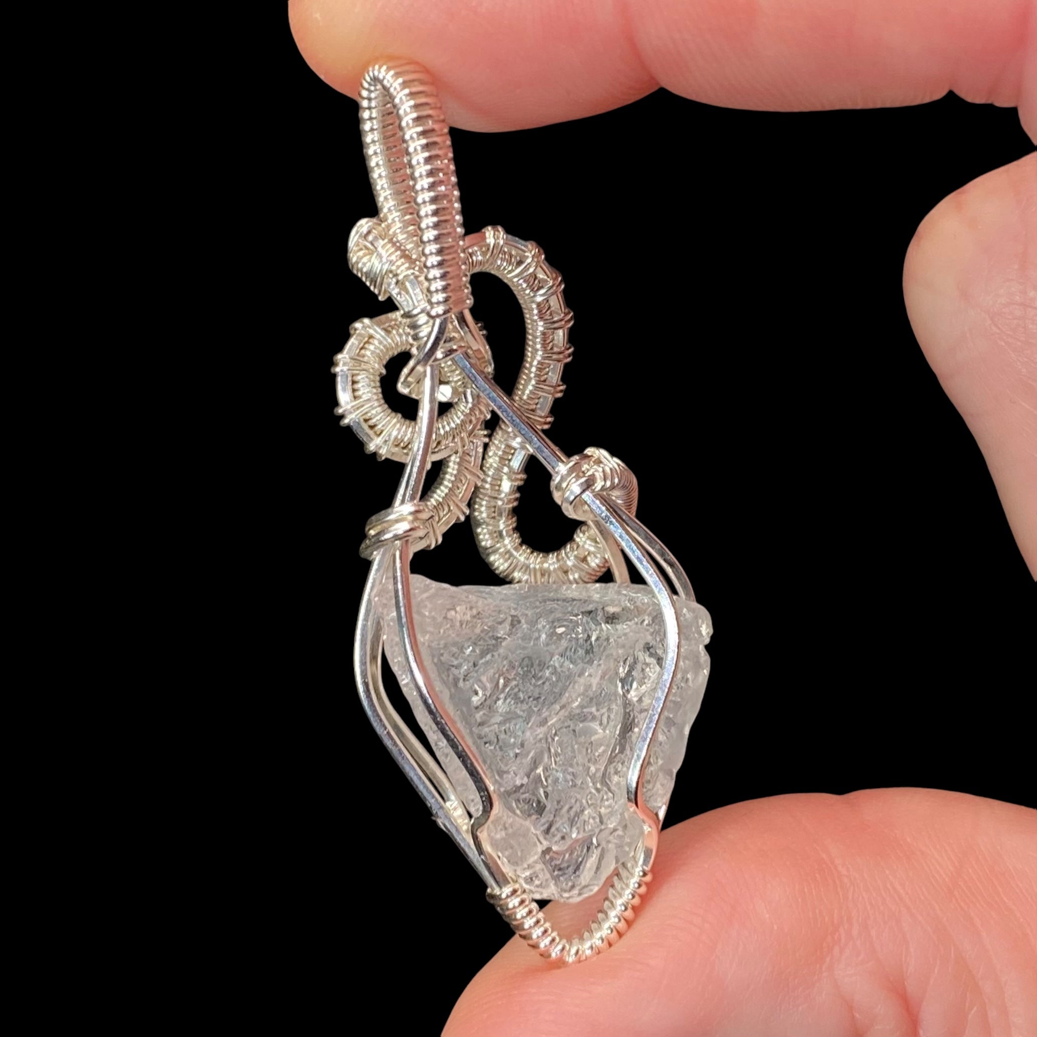 Raw Pollucite & Sterling Silver Wire Wrapped Pendant