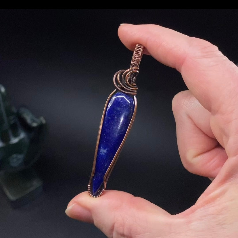 Lapis Lazuli and Copper Wire Wrapped Pendant