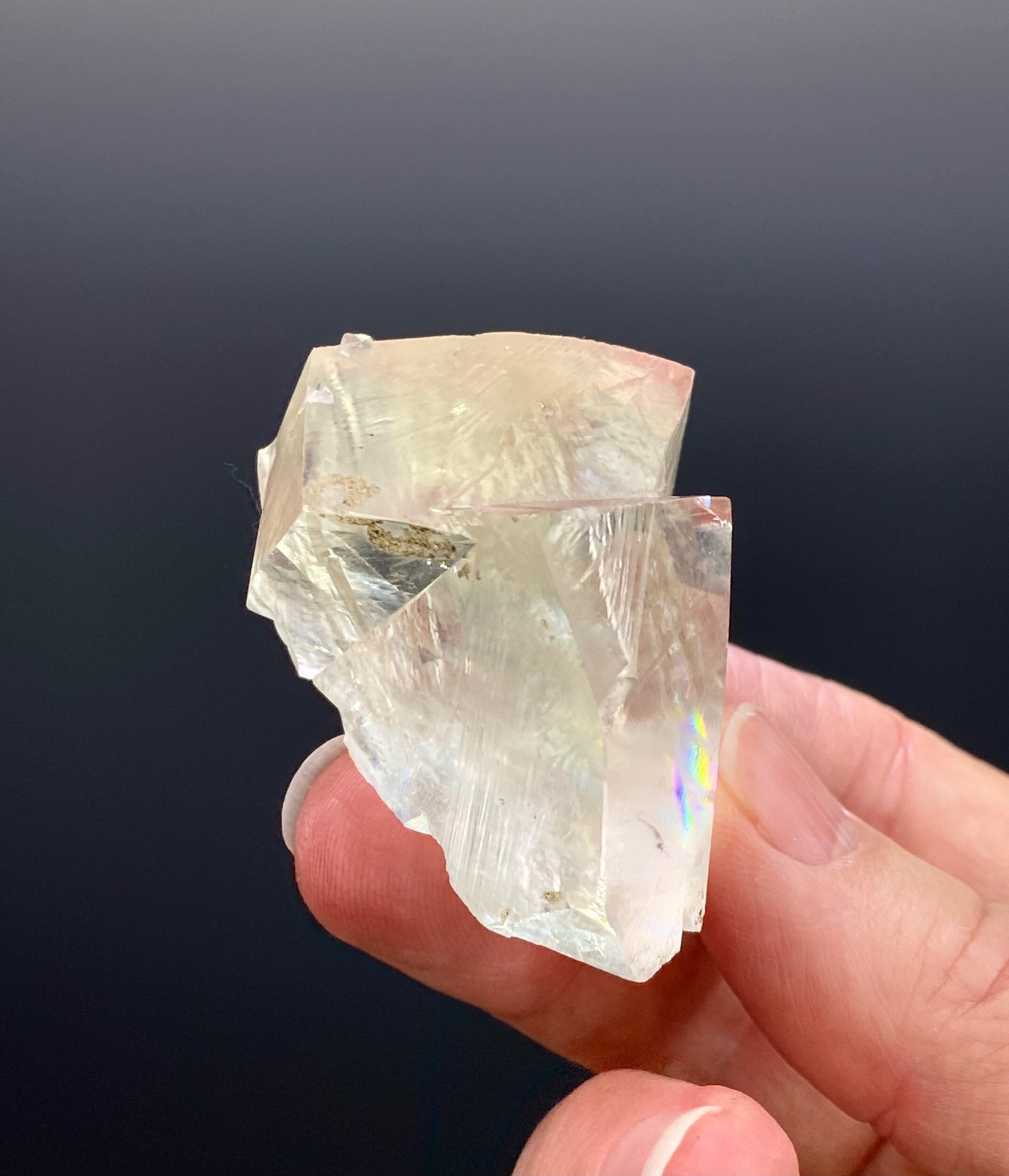 Light Golden Calcite Crystal Cluster with Rainbows