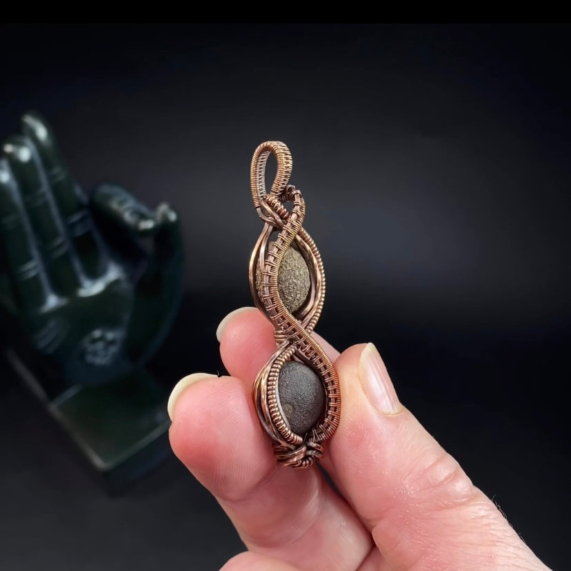 Copper Wire Wrapped Kansas Pop Rock Duo Pendant – Handcrafted Boji Stone Jewelry