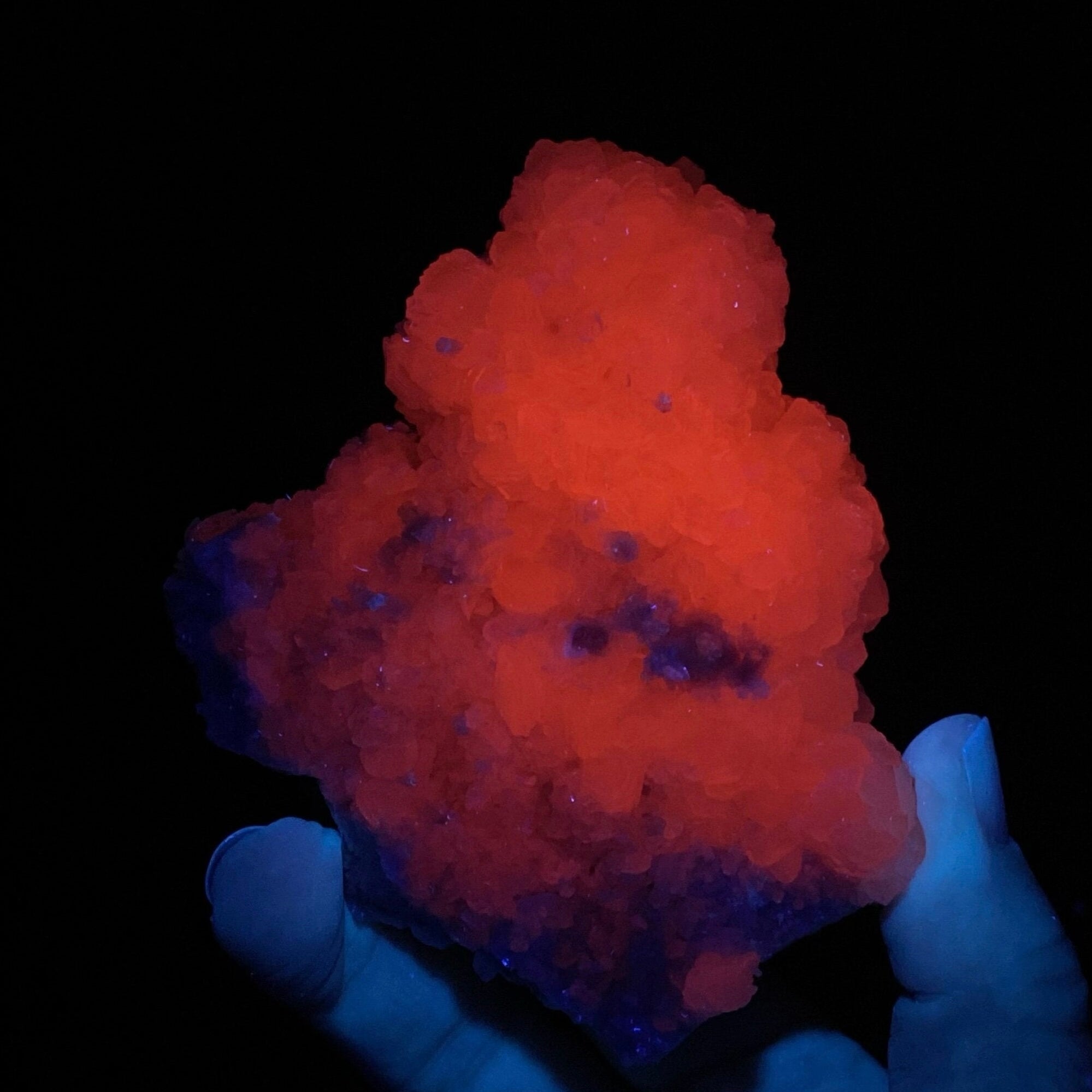 Rhodochrosite Cluster with Fluorescent Calcite & Milky Quartz Crystals, from Trepça Mines, Kosovo