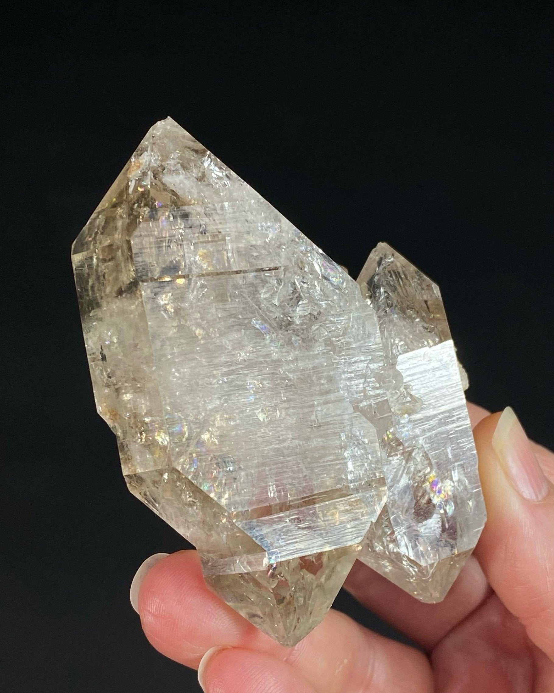 Double Terminated Twin Fenster Skeletal Quartz Crystal Cluster