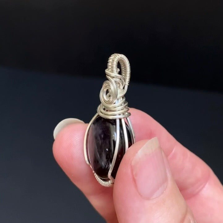 Tumbled Purple Sapphire Crystal & Sterling Silver Wire Wrapped Pendant