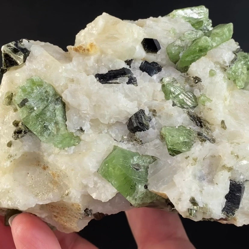 Diopside Crystals with Phlogopite Mica on Calcite Matrix, Badakhshan, Afghanistan