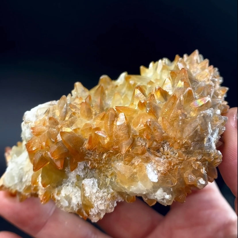Dog Tooth Calcite Cluster with Natural Iridescent Iron Oxide Surface Coating