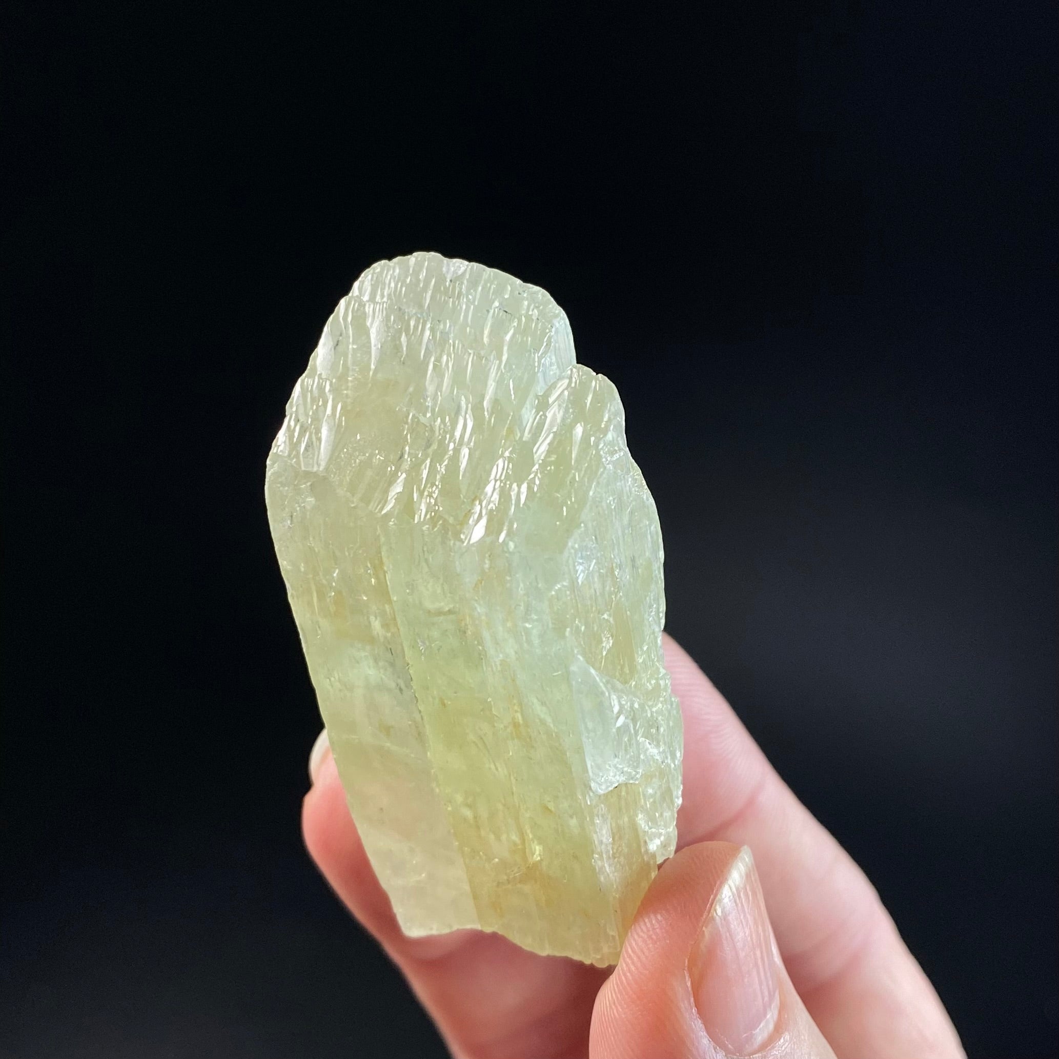 Yellow Spodumene Triphane Crystal Fluorescent Yellow Kunzite with Self Healed Termination