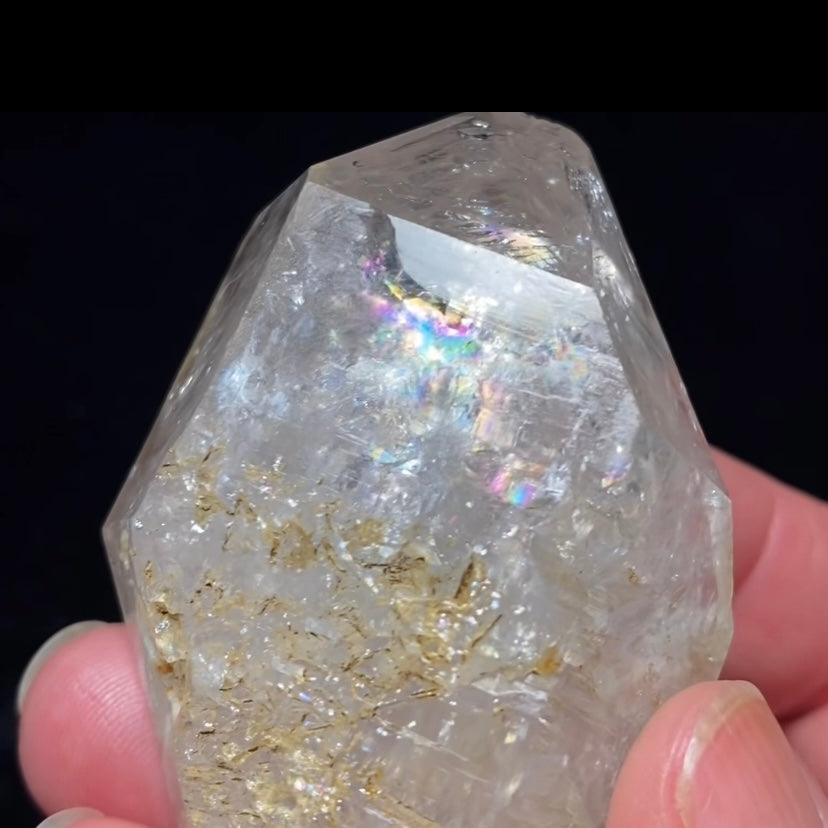 Double Terminated Quartz Crystal with Moving Water Bubble Enhydro Inclusion and Rainbows!