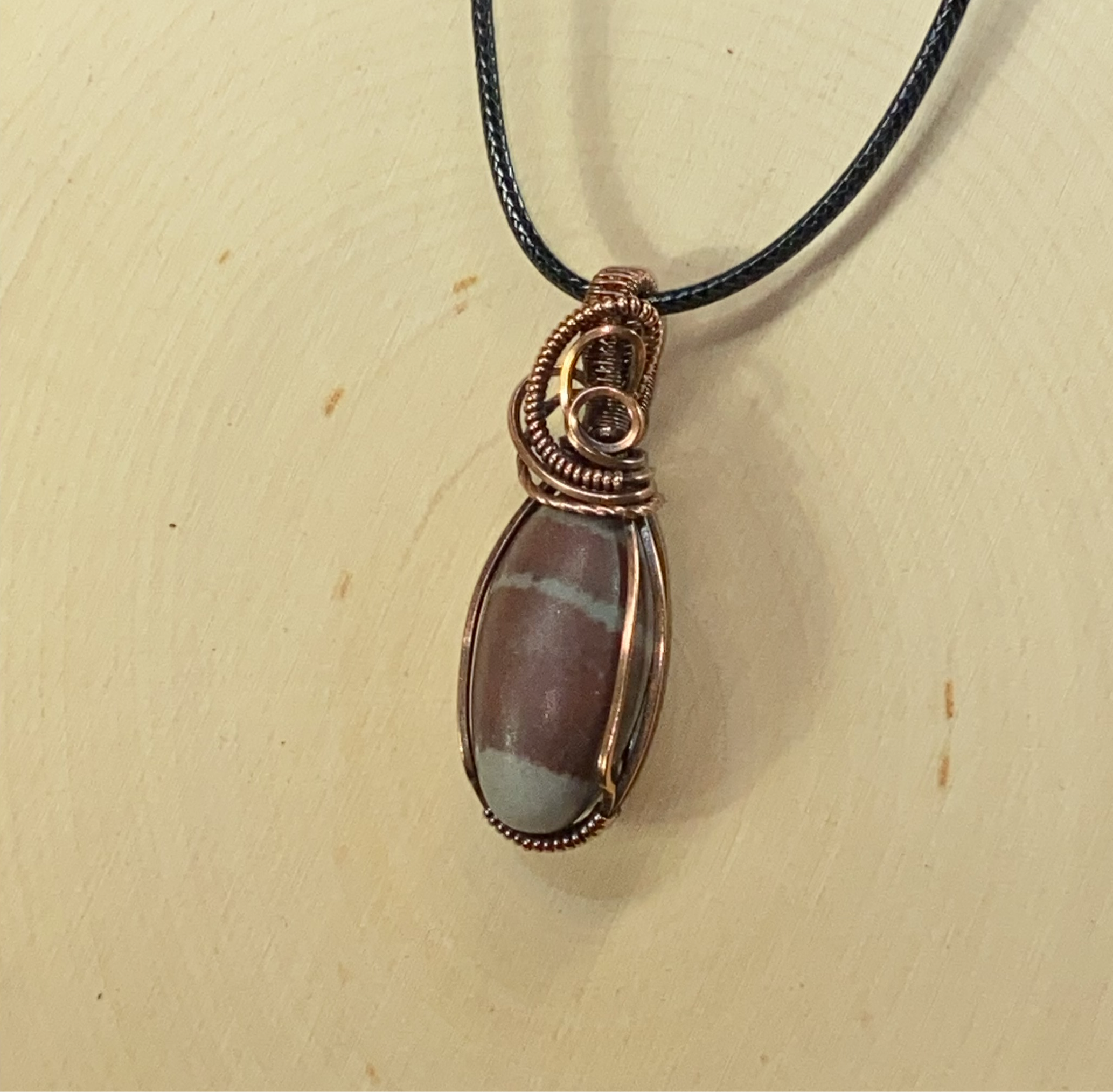 Shiva Lingam and Copper Wire Wrapped Pendant