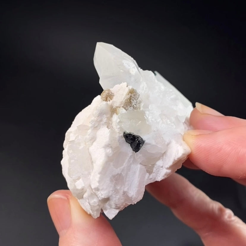 Bicolor Blue & Green Tourmaline with Quartz Crystals on a Feldspar Matrix