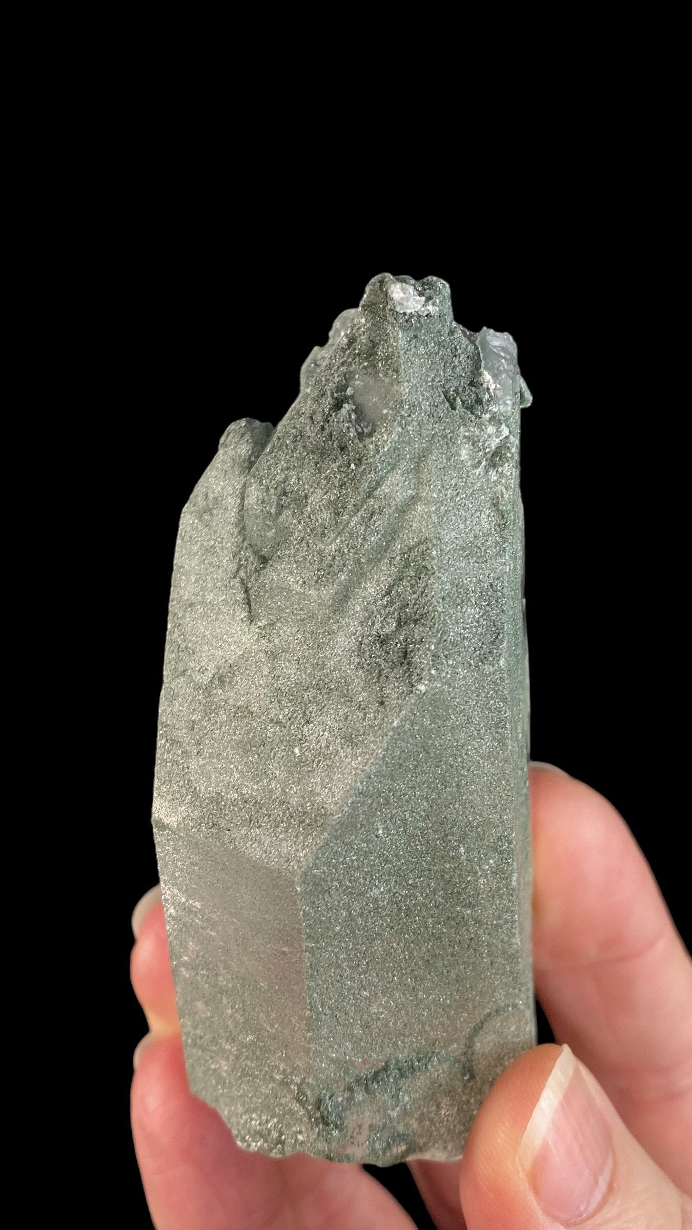 Quartz Crystal with Shimmering Natural Chlorite Surface Deposit