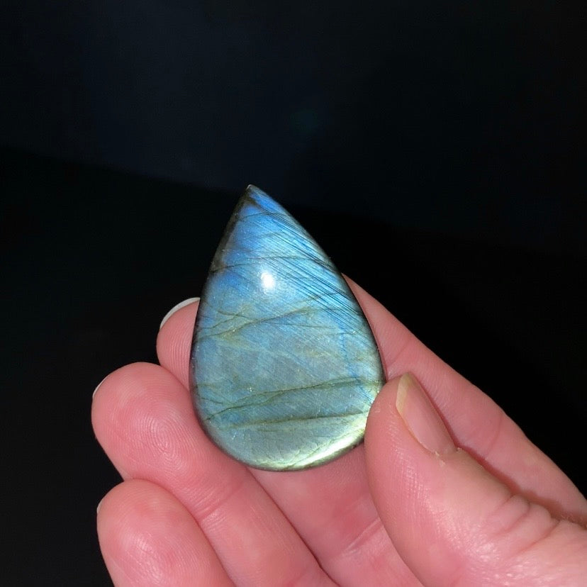 Blue Green Flash Labradorite Teardrop Shaped Cabochon