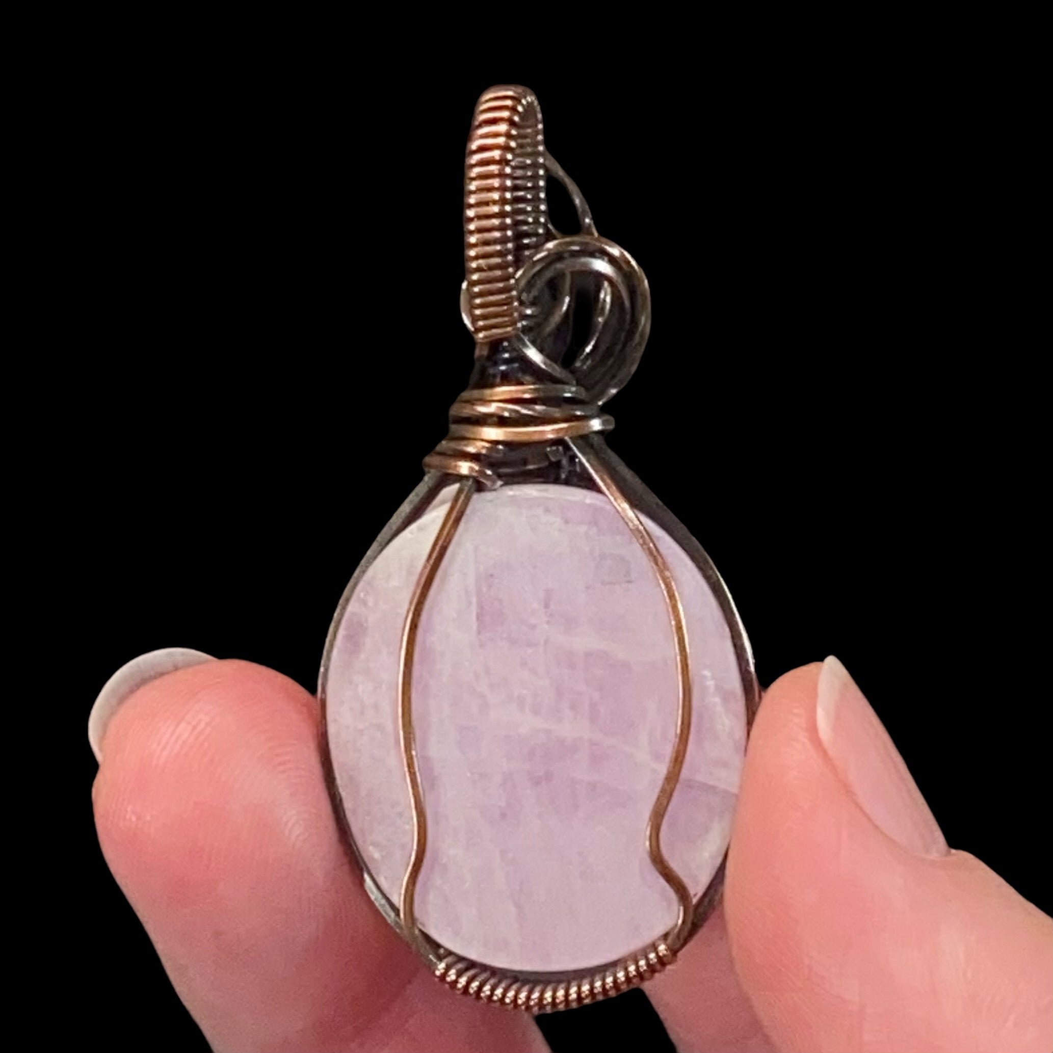 Kunzite with Triskelion, Triskele & Copper Wire Wrapped Pendant