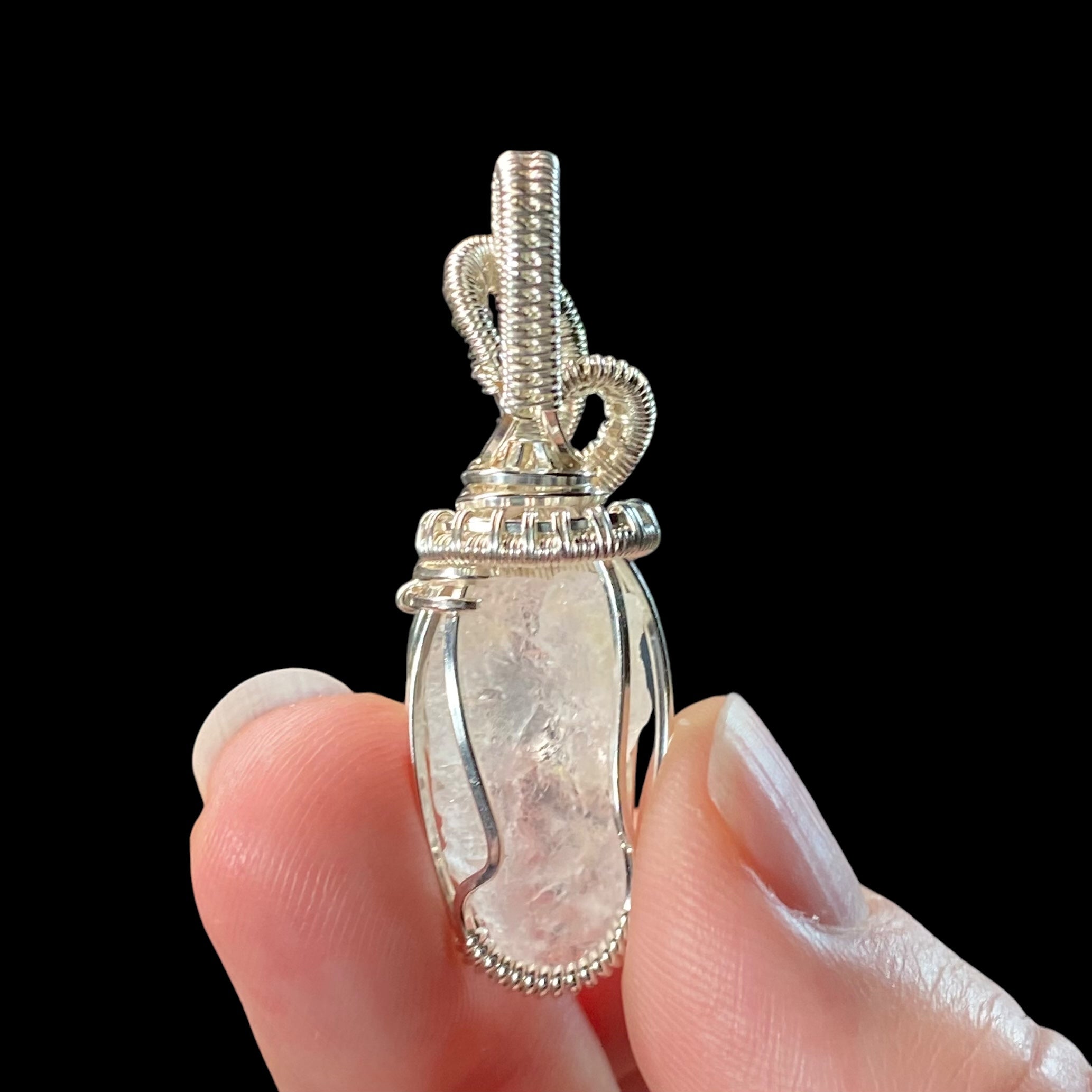 Raw Pollucite & Sterling Silver Wire Wrapped Pendant