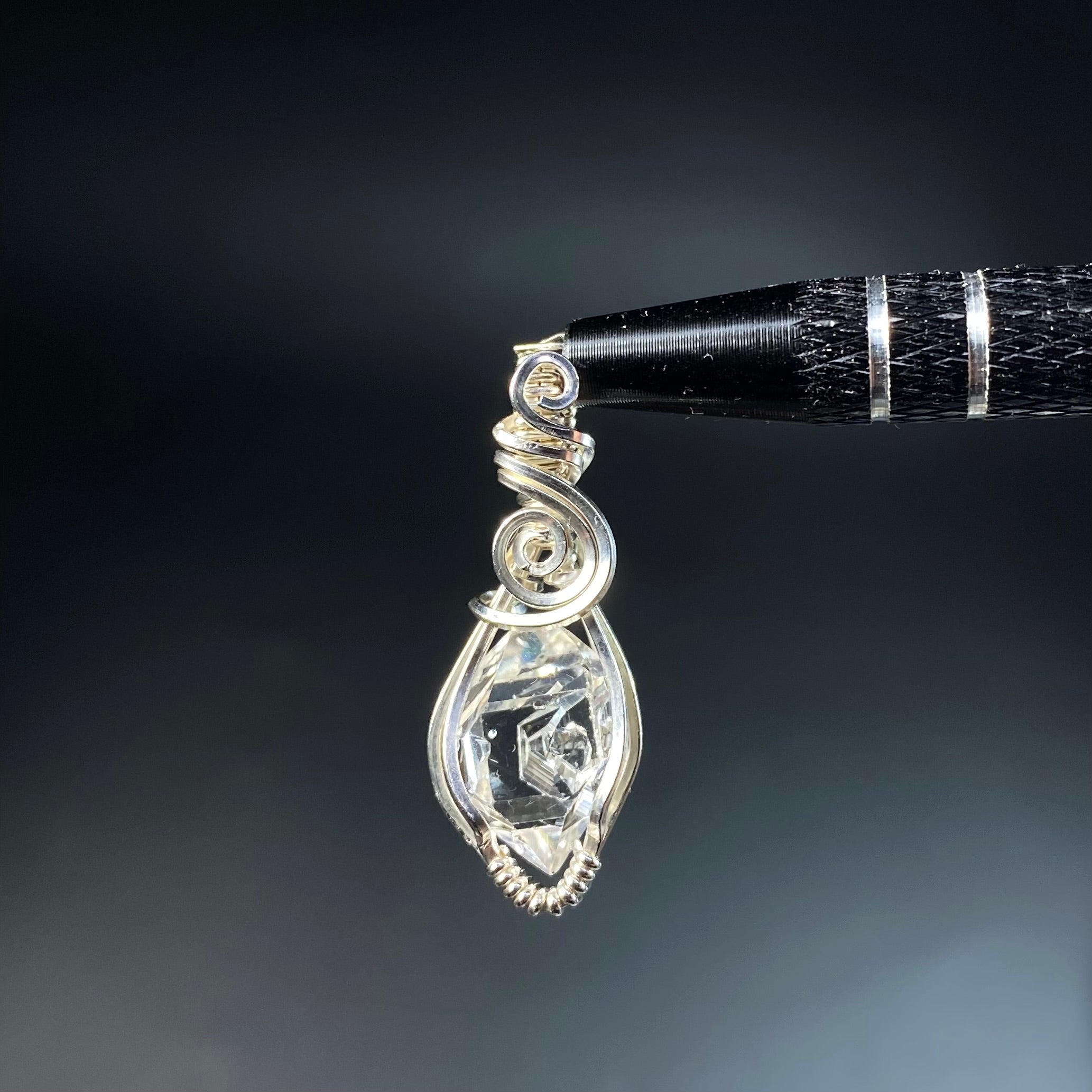 Herkimer Diamond Quartz & Sterling Silver Wire Wrapped Pendant