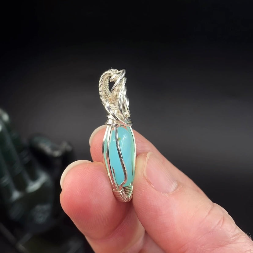 Peruvian Blue Andean Opal & Sterling Silver Wire Wrapped Pendant