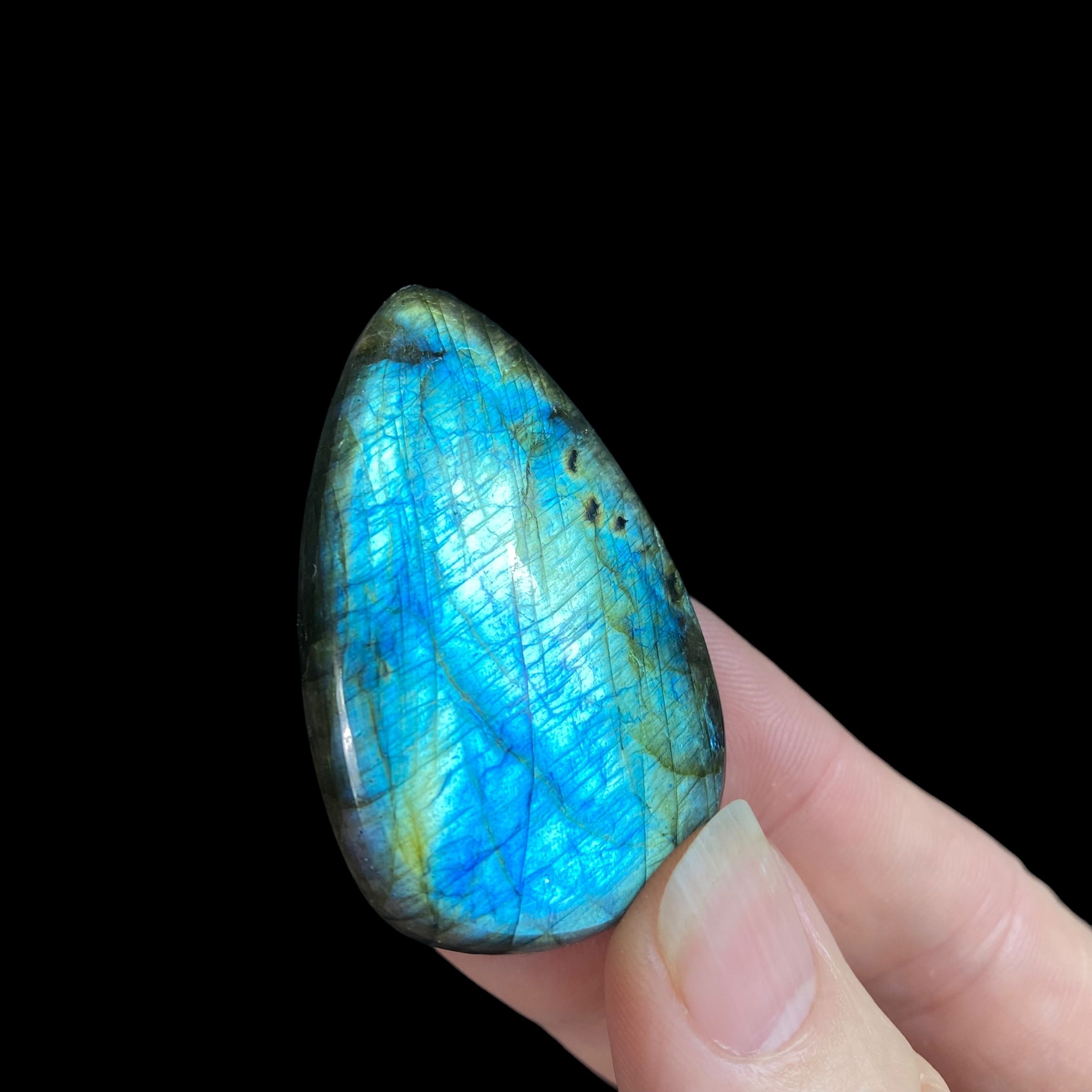 Blue Green Flash Labradorite Teardrop Shaped Cabochon