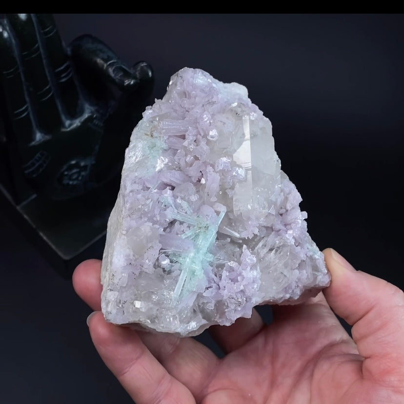 Lepidolite, Green Tourmaline & Quartz Crystals on Matrix
