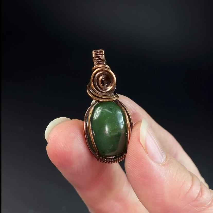 Nephrite Jade & Copper Wire Wrapped Pendant
