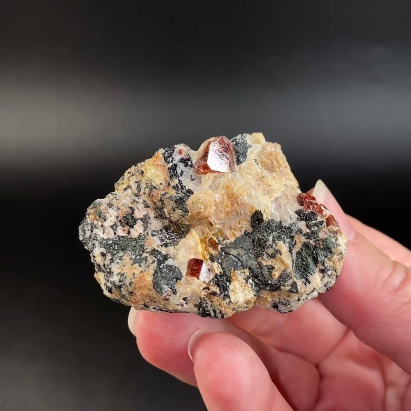 Zircon Crystals with Fluorescent Apatite Inclusions, Biotite-Calcite Aegirine matrix, Astore Valley, Pakistan
