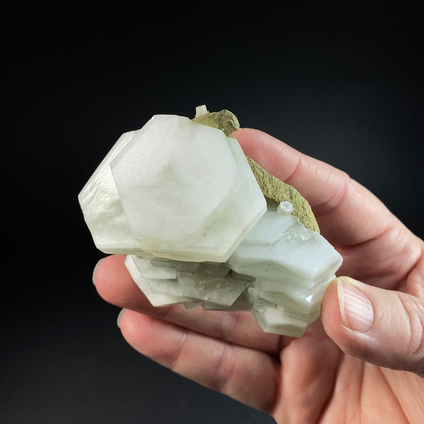 Fluorescent Hexagonal Sandwich Calcite Crystal Cluster