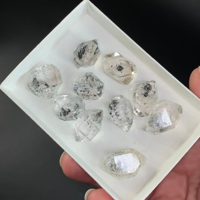 Double Terminated Diamond Style Quartz Pakimer Crystal Lot with Carbon Inclusions
