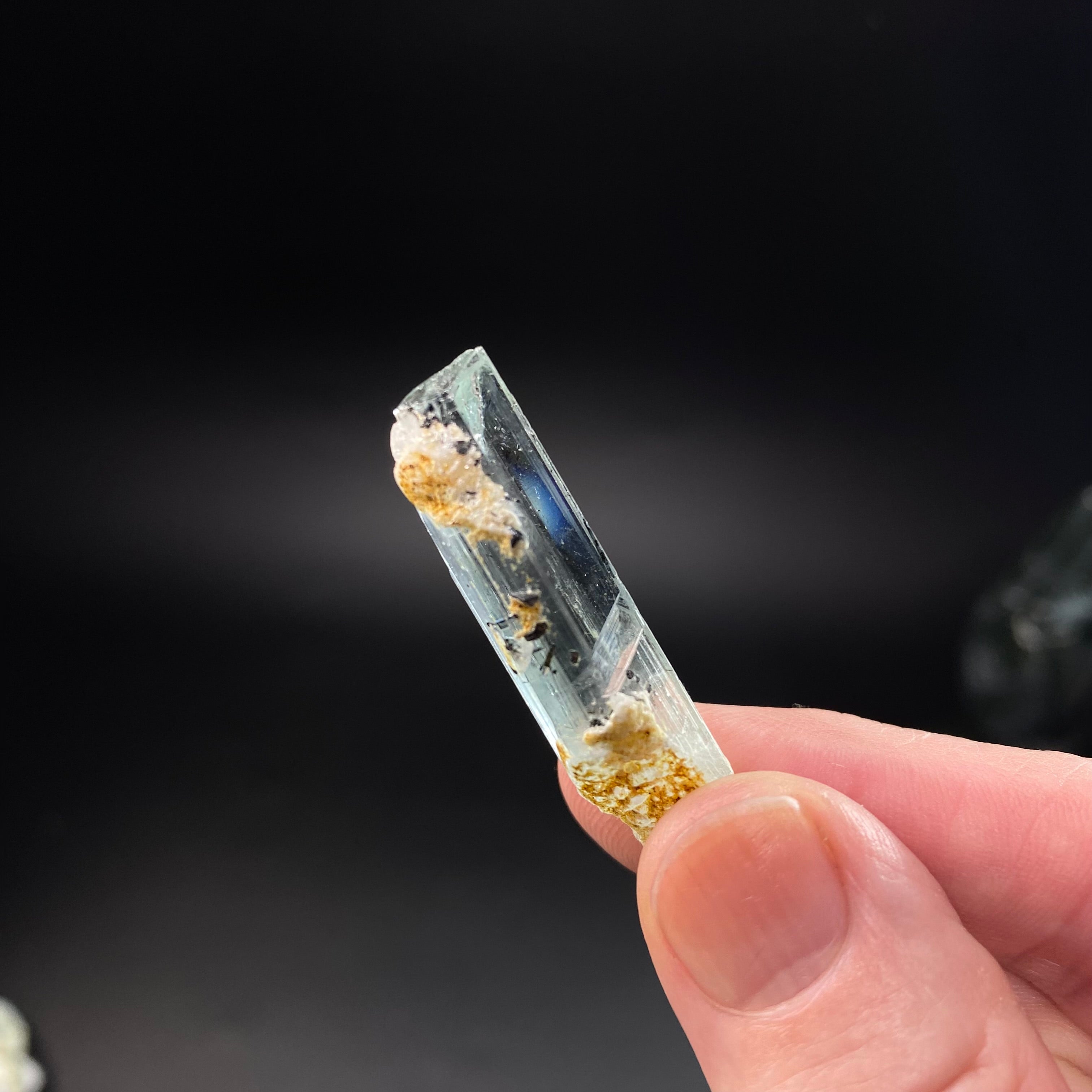 Facet Grade Aquamarine Rough Crystal with Minor Black Tourmaline & Feldspar