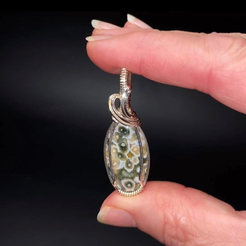 Ocean Jasper and Sterling Silver Wire Wrapped Pendant