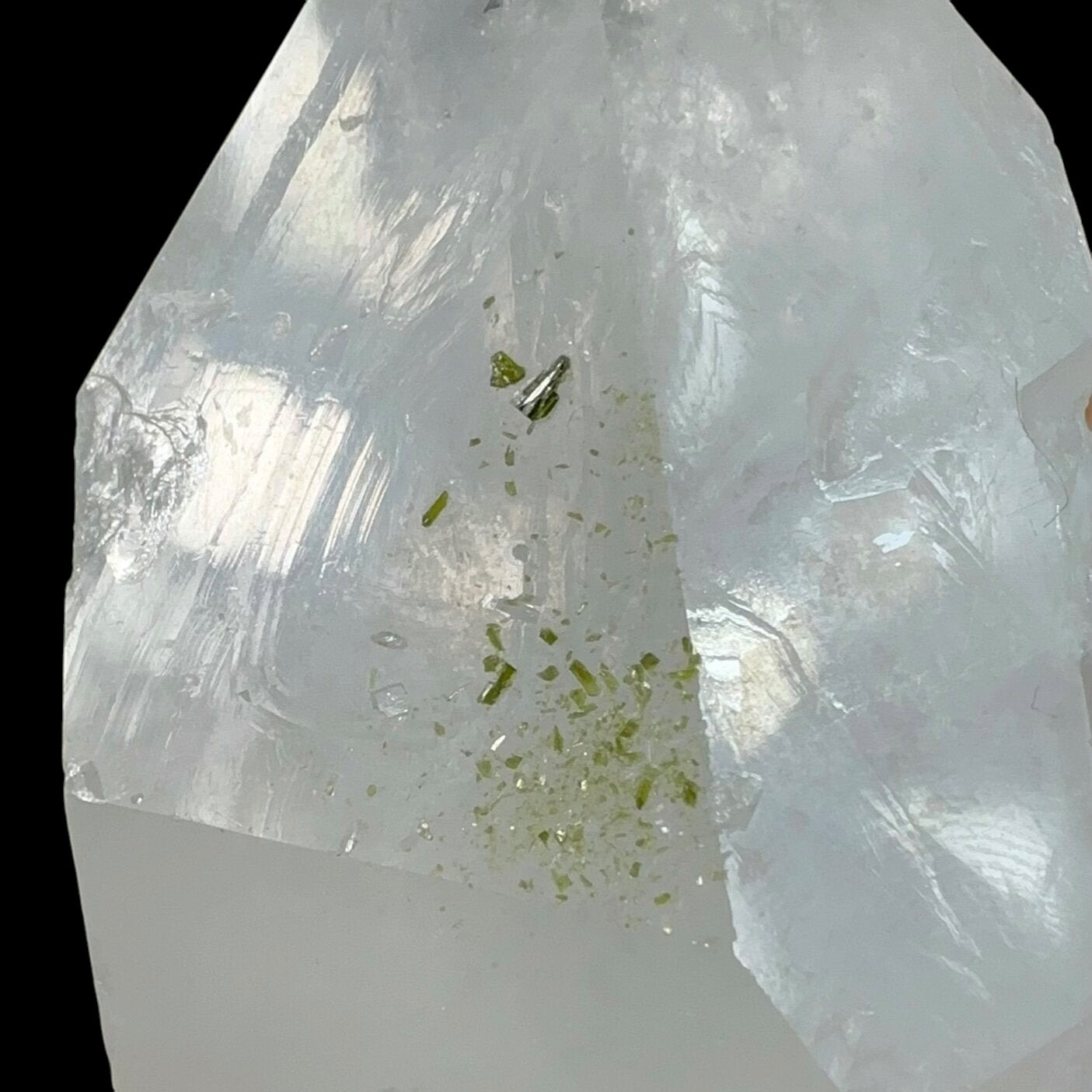 Quartz Crystal with Dark Green Epidote Crystals