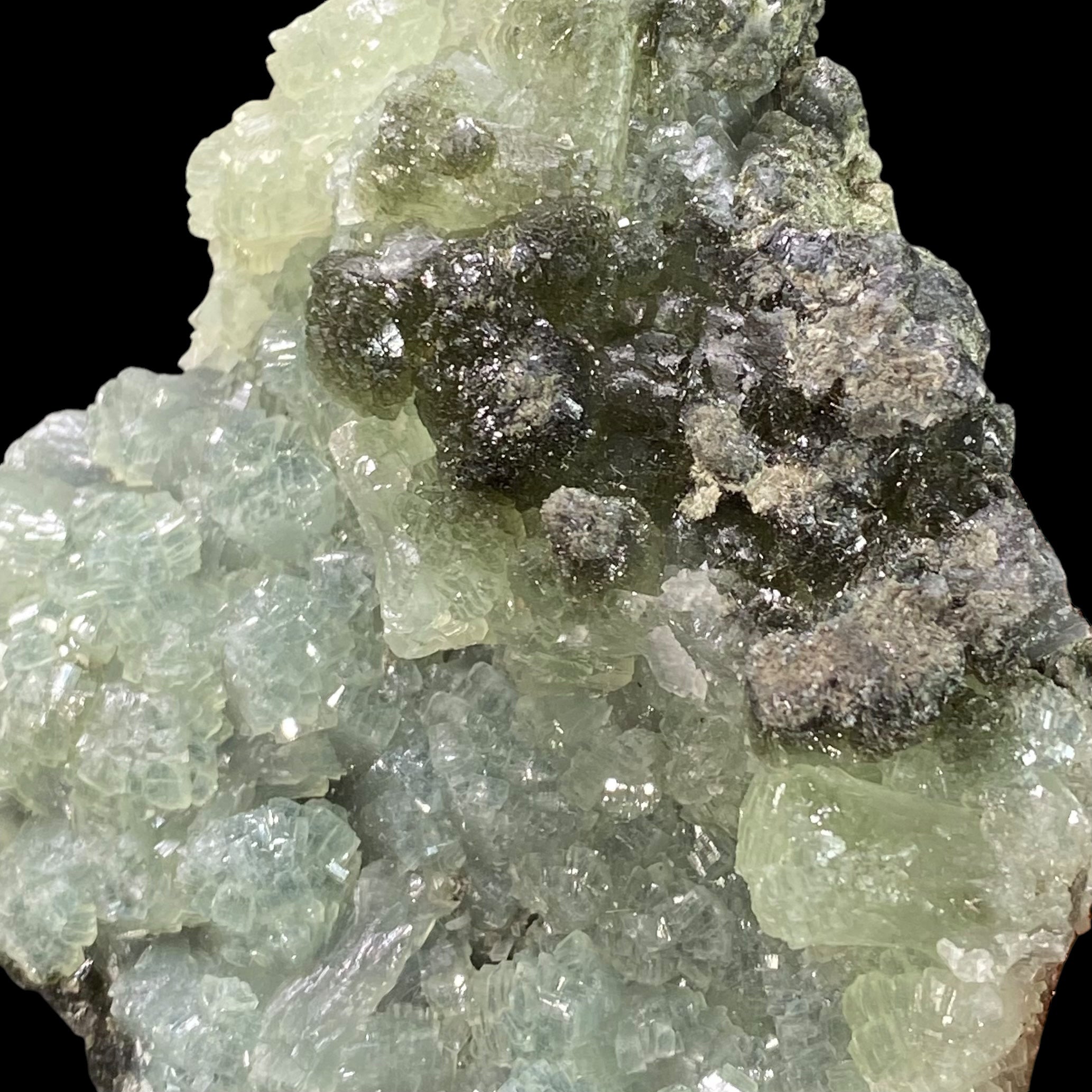 Deep Green Prehnite Cluster with Fine Needle Crystals