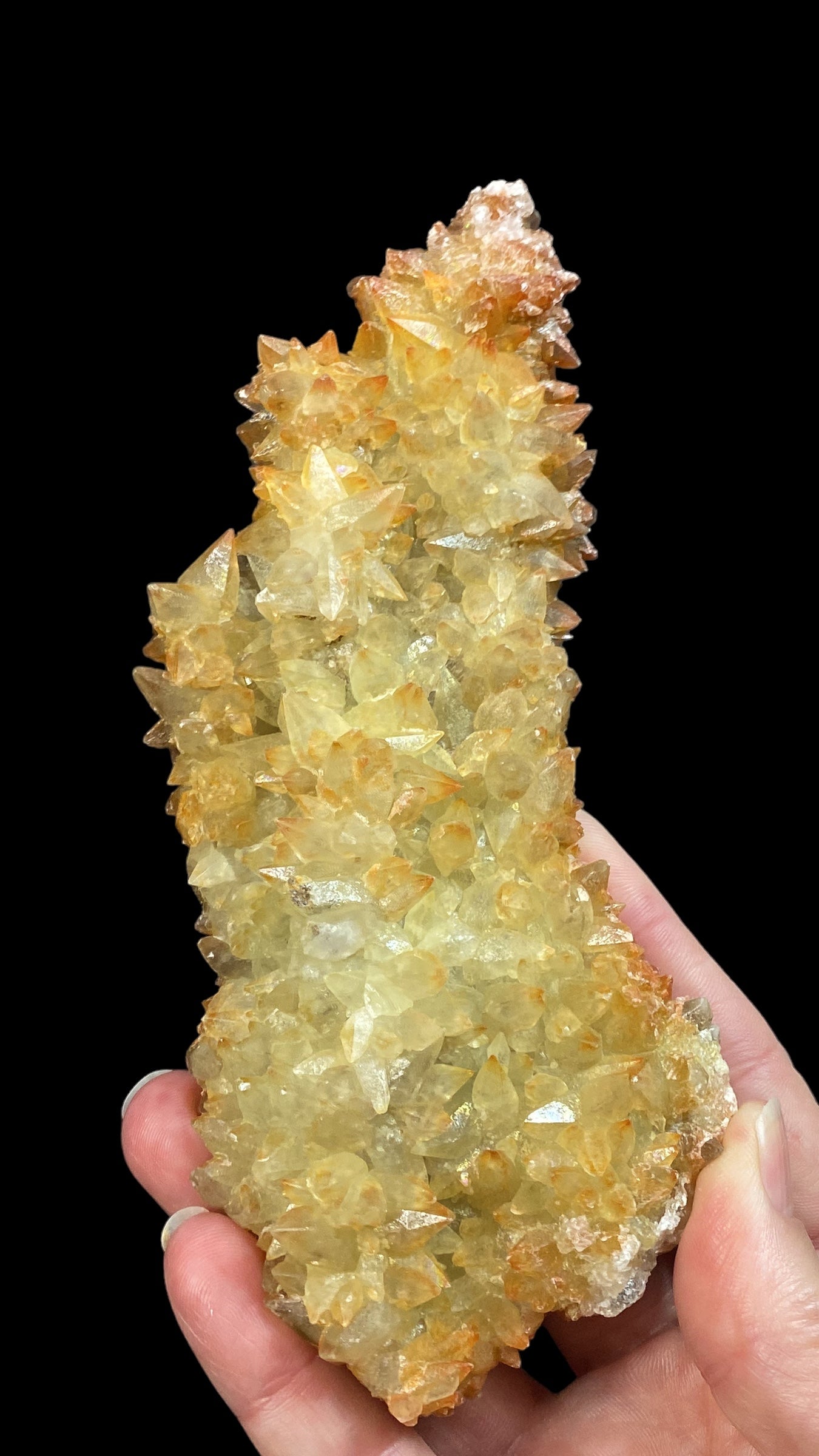 Dog Tooth Calcite Cluster with Natural Iridescent & Iron Oxide Surface Coating