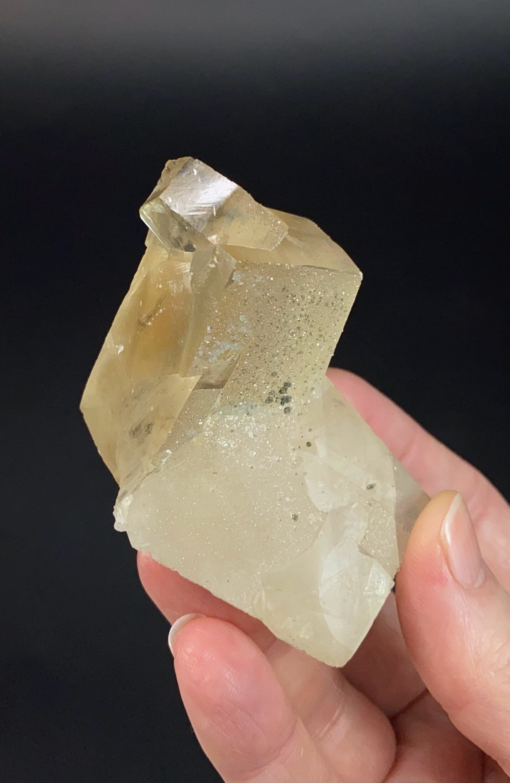 Golden Calcite Crystal Cluster with Druzy Clear Apophyllite