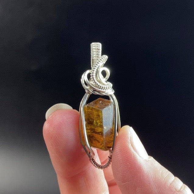 Dravite Tourmaline & Argentium Silver Tarnish Resistant Wire Wrapped Pendant