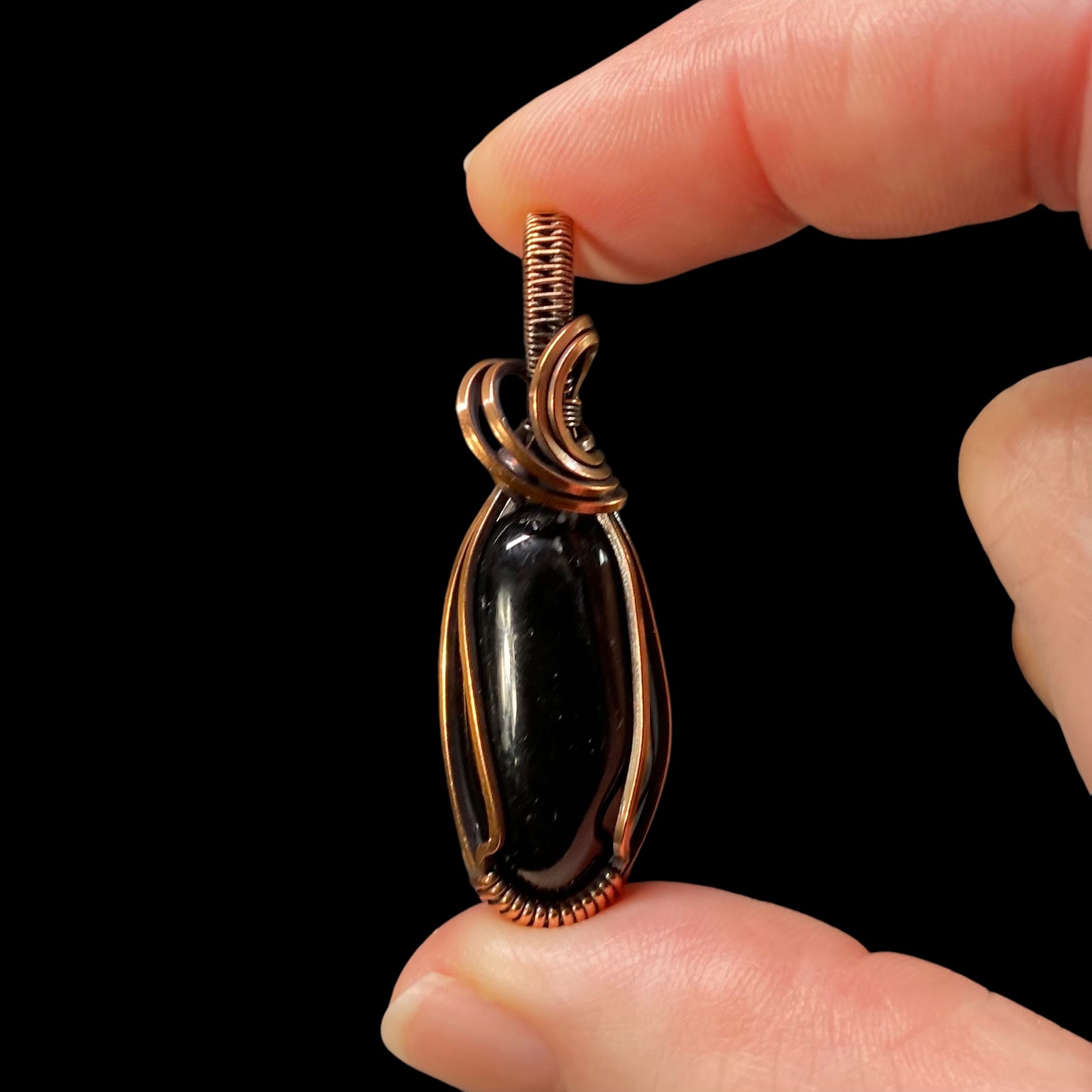 Black Tourmaline and Copper Wire Wrapped Pendant