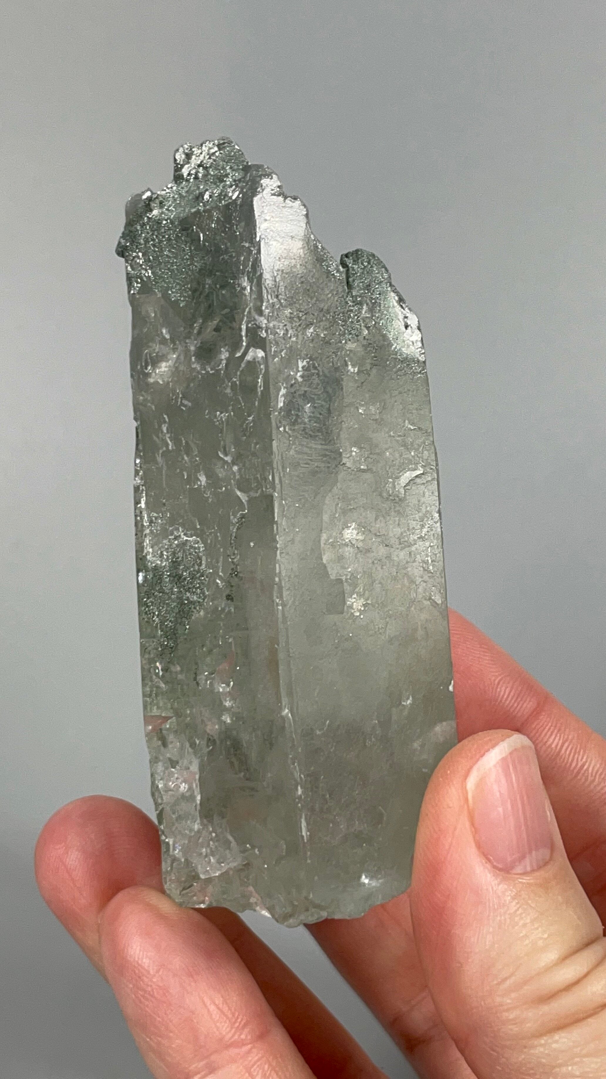 Quartz Crystal with Shimmering Natural Chlorite Surface Deposit