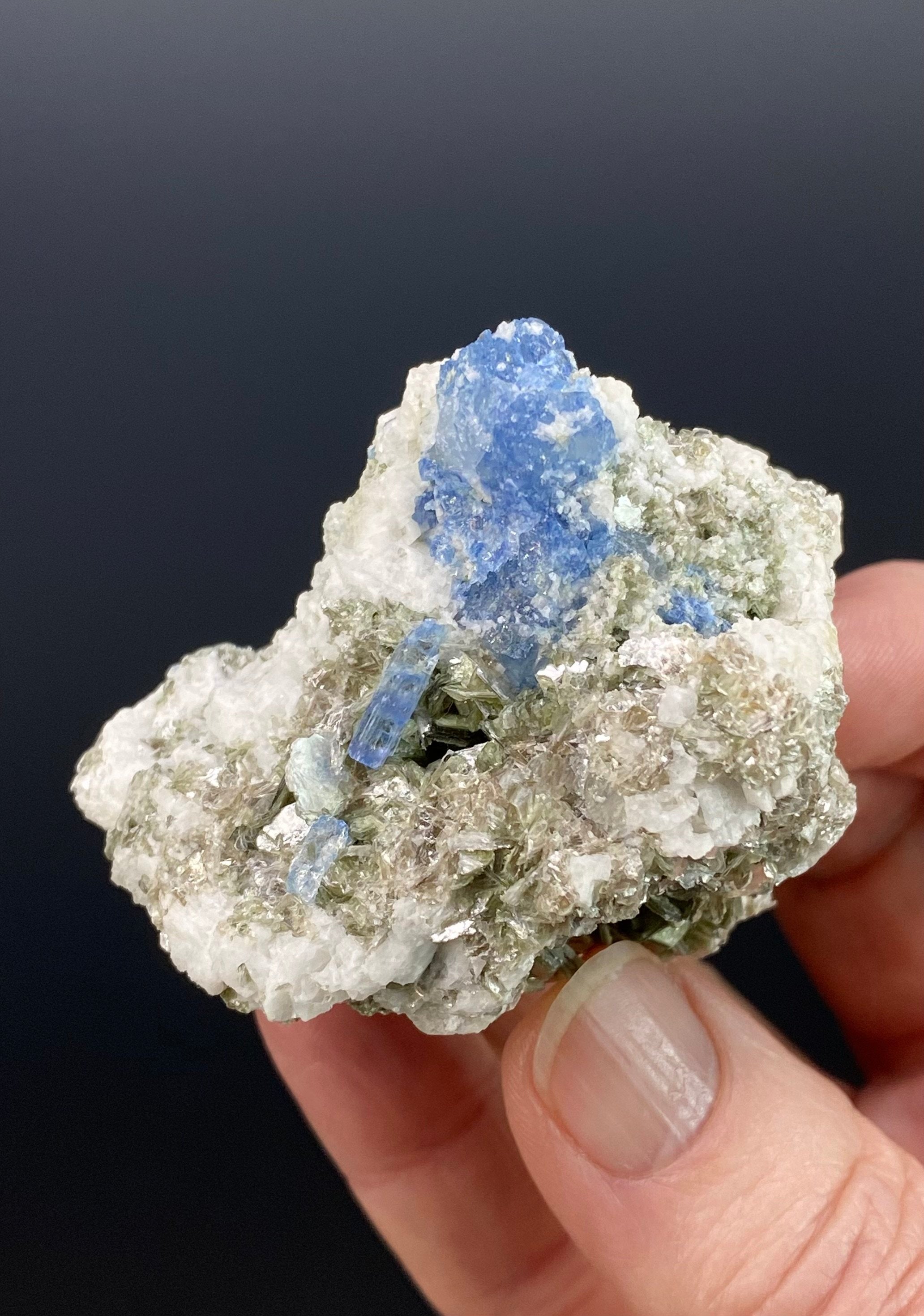 Dark Blue Beryl Aquamarine with Muscovite Mica and Feldspar, Shigar Valley, Gilgit Baltistan, Pakistan