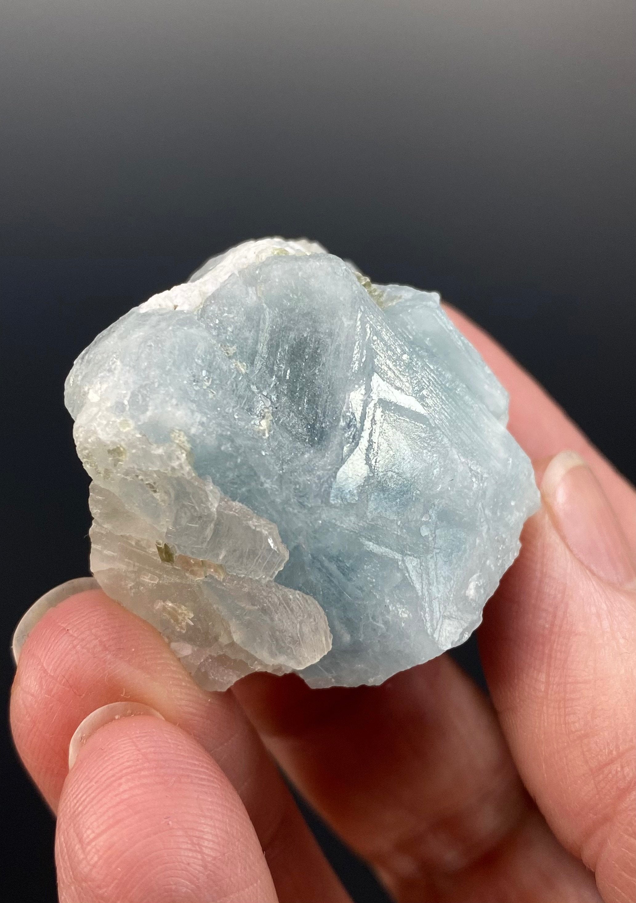 Blue Aquamarine Crystal with Muscovite Mica & Feldspar