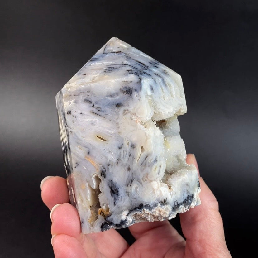 Agate & Druzy Quartz Polished Tower with Multiple Vugs