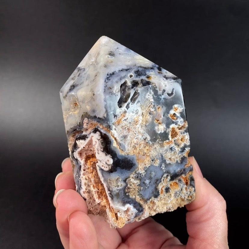 Agate & Druzy Quartz Polished Tower with Multiple Vugs
