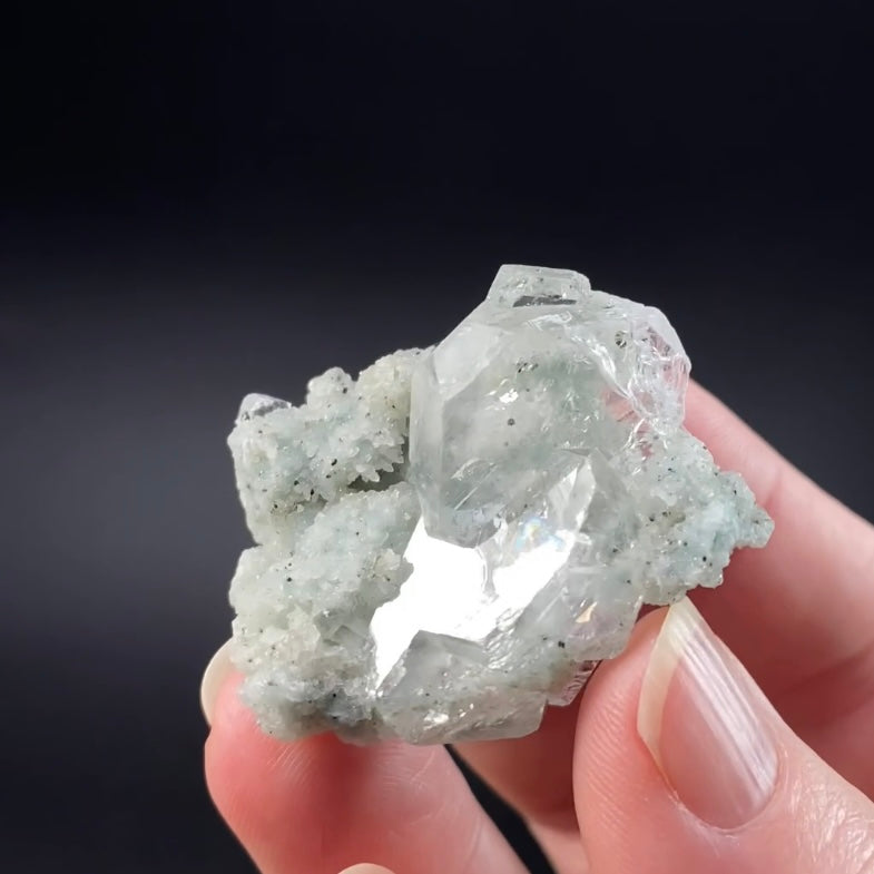 Tabular Apophyllite with Pastel Green-Blue Celadonite Inclusions — Nashik, India