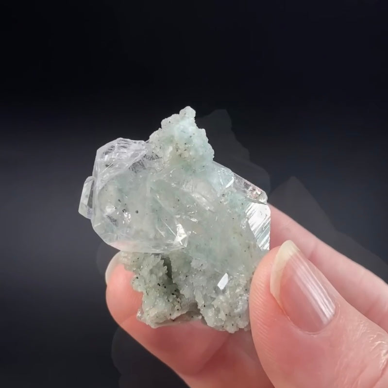 Tabular Apophyllite with Pastel Green-Blue Celadonite Inclusions — Nashik, India
