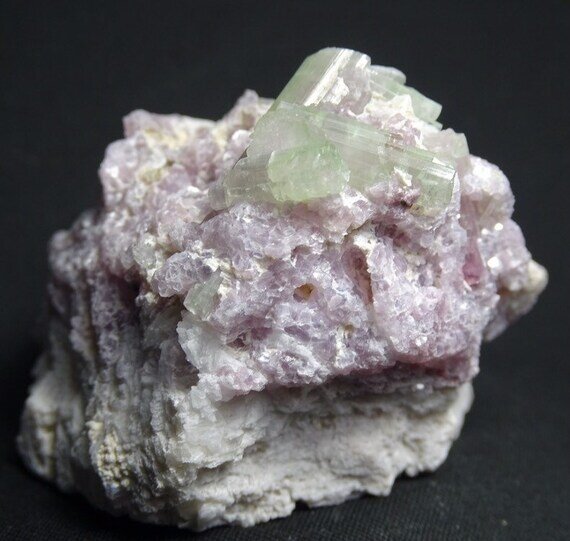 Pale Green & Pink Watermelon Tourmaline Crystals with Lepidolite & Cleavelandite
